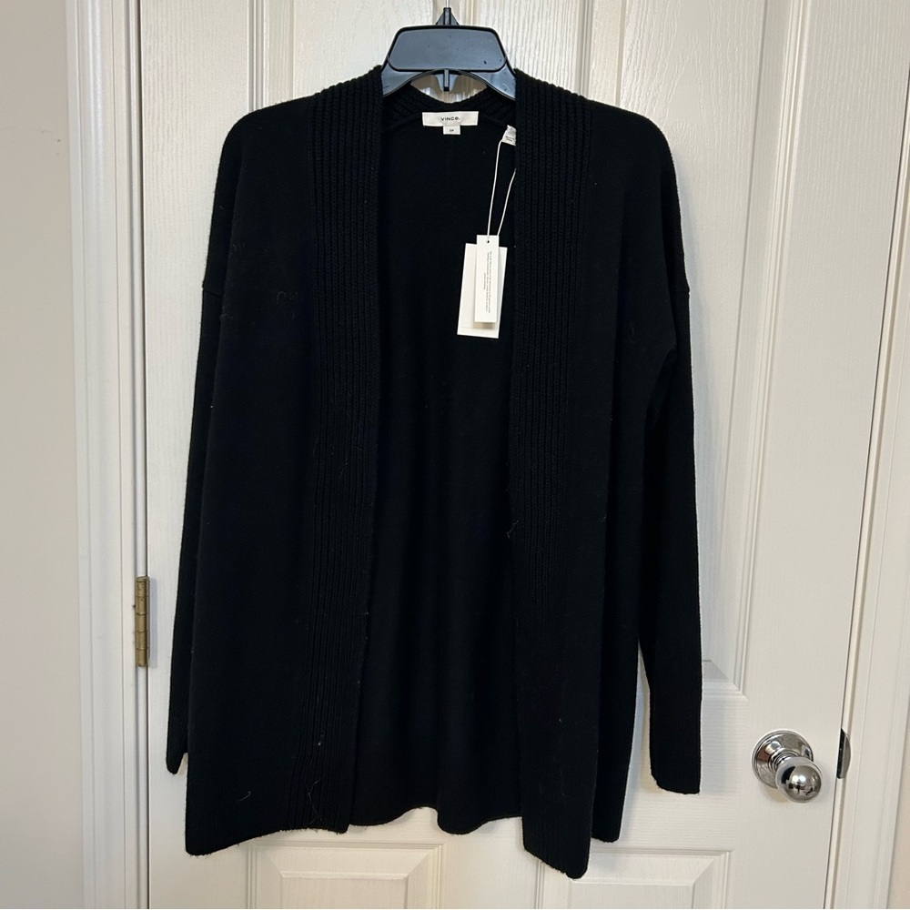 Vince Wool & Cashmere Open Front Cardigan in Black - Picture 8 of 12